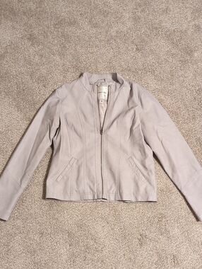 Maurices Light Gray Leather Zip Jacket